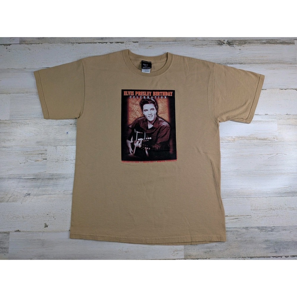 Direct From Graceland Elvis Presley Birthday Celebration 2008 Shirt Mens L Tan